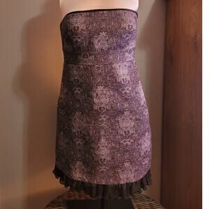 CR Signature Strapless Shimmer Mini Dress Sz M Purple Metallic Party Mesh Ruffle